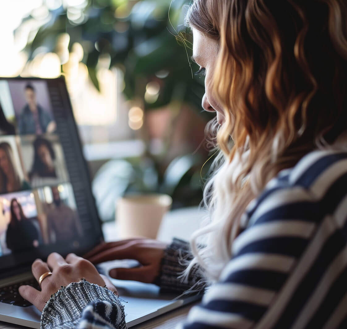 A woman engages in a video conference on her laptop highlighting remote communication.