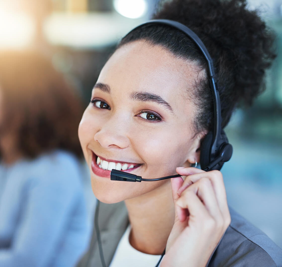 Woman using a headset .